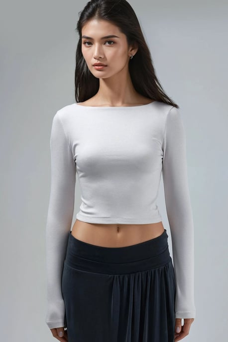 Slim Fit Cropped Blouse with Back Cut-Out - Image 2