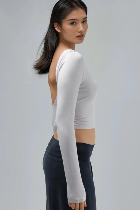 Slim Fit Cropped Blouse with Back Cut-Out - Image 3