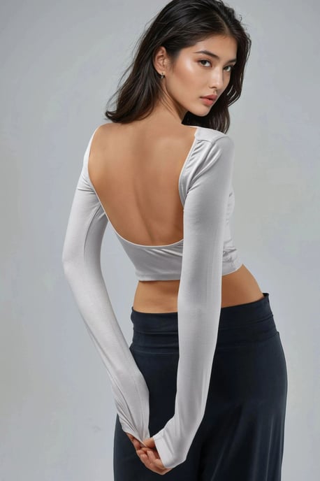 Slim Fit Cropped Blouse with Back Cut-Out - Image 4