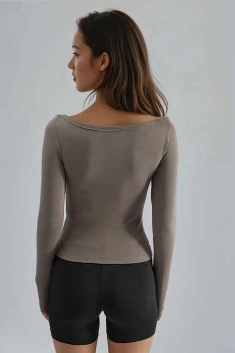 Slim Fit Ribbed Boat Neck Blouse - Image 2
