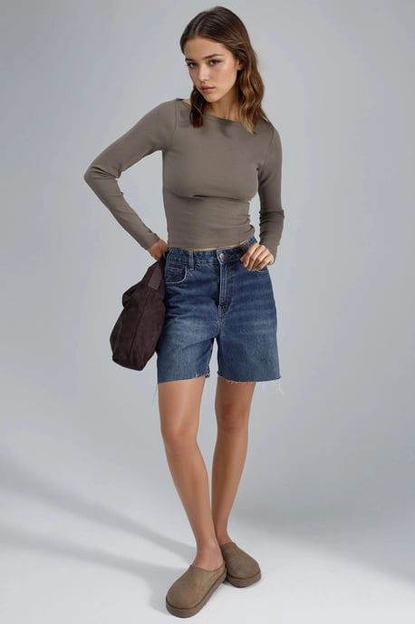 Slim Fit Ribbed Boat Neck Blouse - Image 4