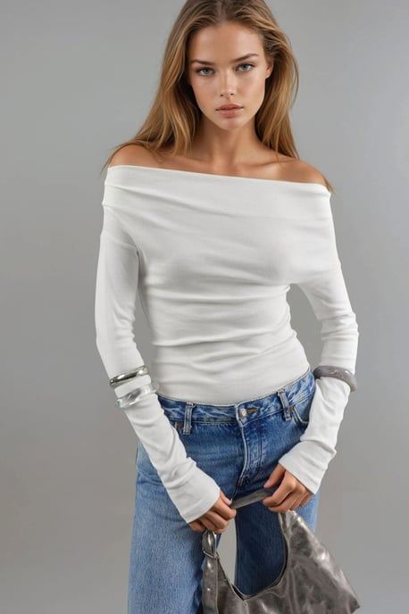 Boat Neck Fitted Blouse - Image 1