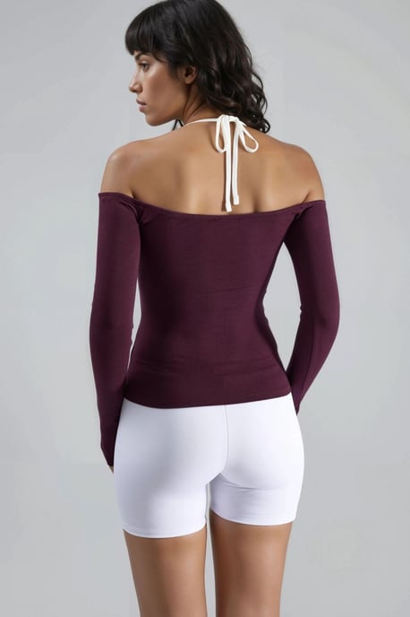 Slim Fit Knitted Blouse with U Collar and Contrast Binding - Image 2