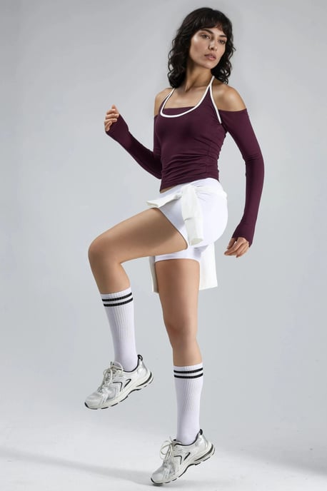 Slim Fit Knitted Blouse with U Collar and Contrast Binding - Image 4