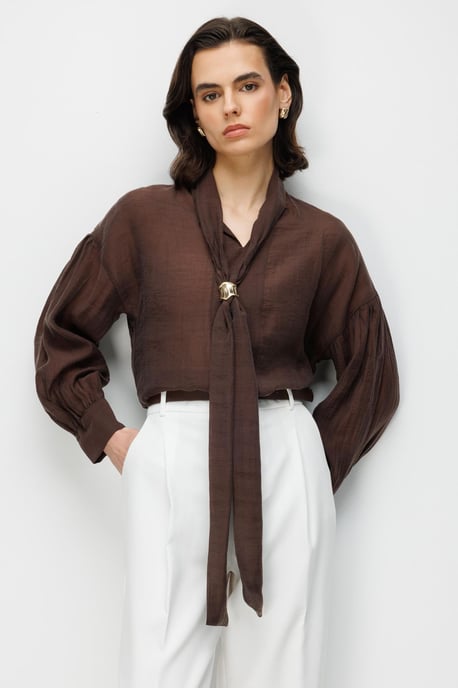 V-Neck Tie Detail Blouse - Image 1