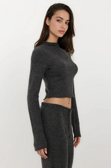Zachte Textuur Halve Turtleneck Crop Blouse - Image 3
