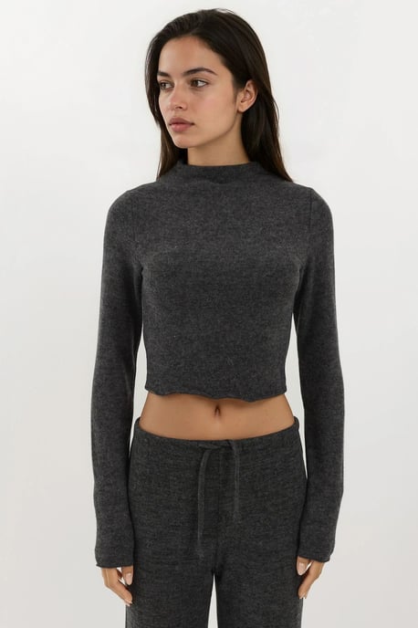 Zachte Textuur Halve Turtleneck Crop Blouse - Image 6