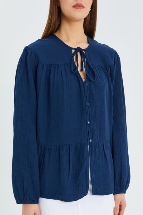 Lange Mouwen Ontspannen Pasvorm Blouse met Strikhals - Image 4