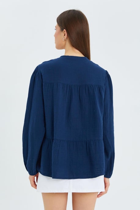Lange Mouwen Ontspannen Pasvorm Blouse met Strikhals - Image 6