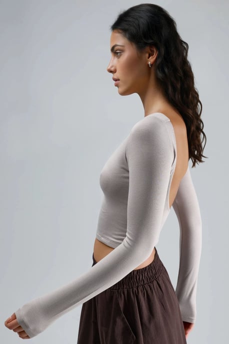 Slim Fit Cropped Blouse with Back Cut-Out - Image 3
