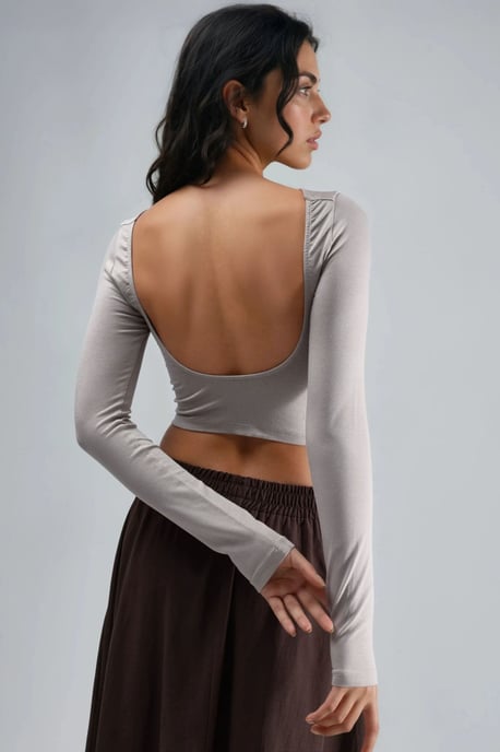 Slim Fit Cropped Blouse with Back Cut-Out - Image 4