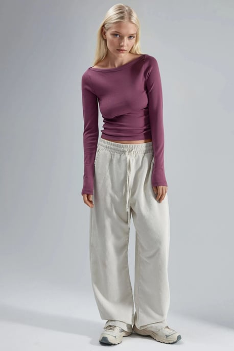 Slim Fit Ribbed Boat Neck Blouse - Image 4