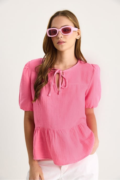 Blus med rund hals och detaljsnöre - Image 3
