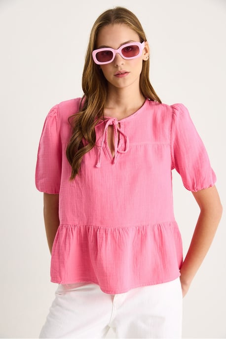 Blus med rund hals och detaljsnöre - Image 4
