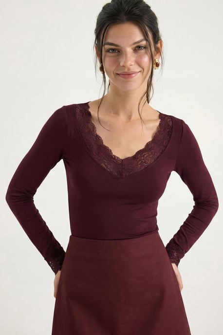 Blouse met V-hals en kantdetails - Image 3