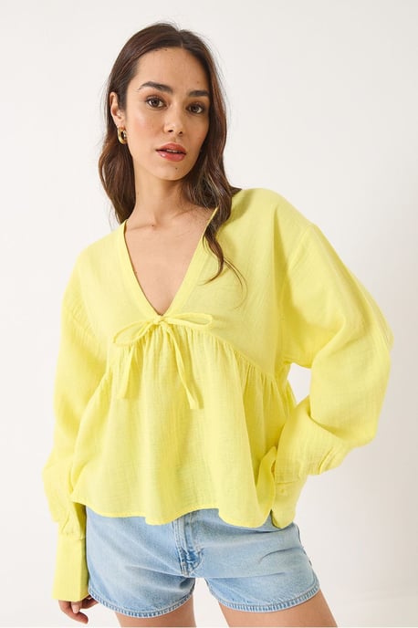 Gestructureerde V-hals Crop Blouse met Strik - Image 2