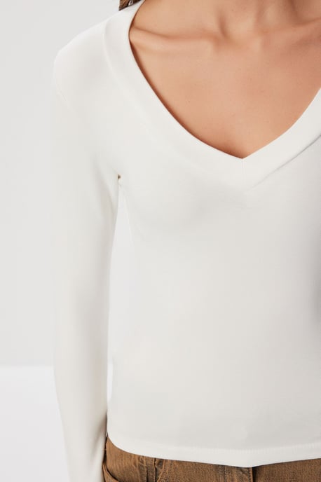 Slim Fit V-ringad Blus med Långa Ärmar - Image 4