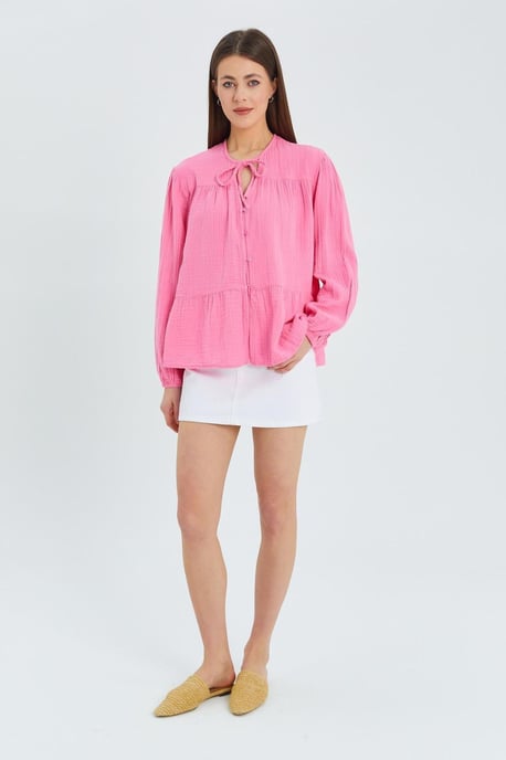 Lange Mouwen Losse Blouse met Strikhals - Image 2