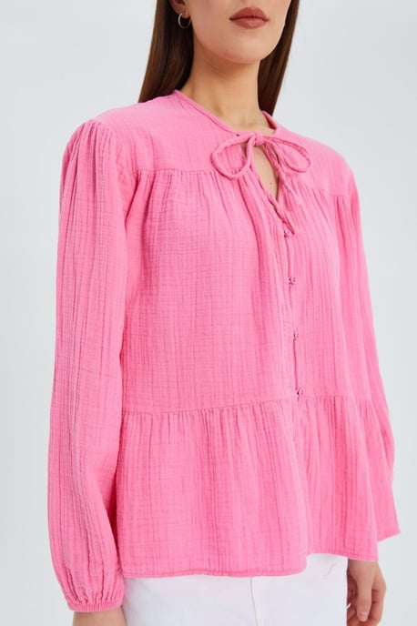 Lange Mouwen Losse Blouse met Strikhals - Image 4