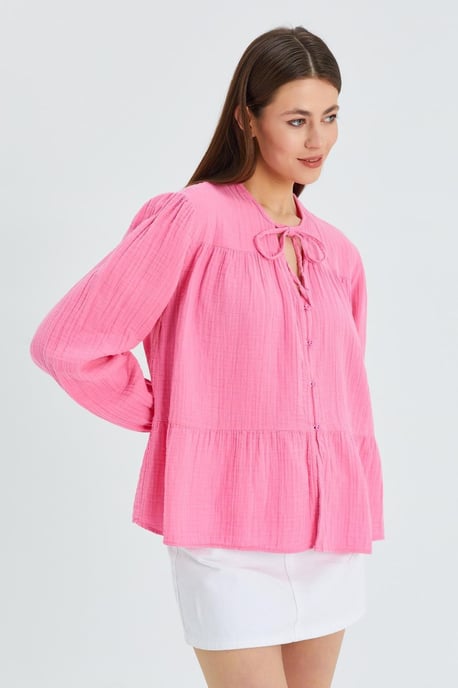 Lange Mouwen Losse Blouse met Strikhals - Image 5