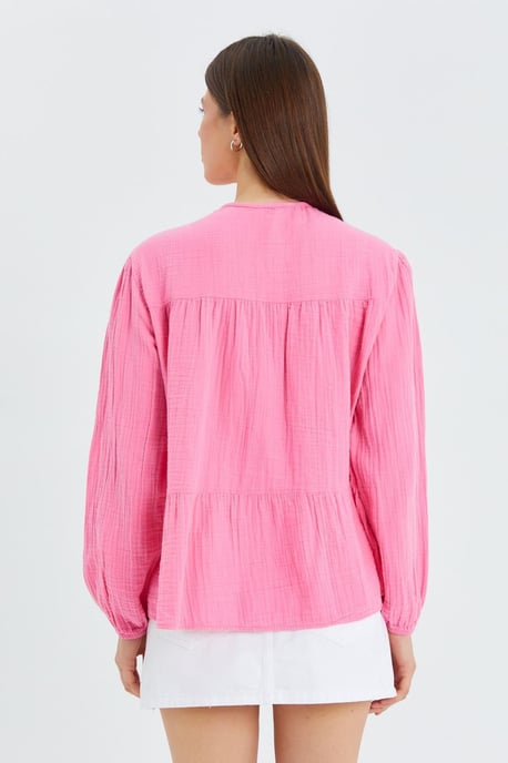 Lange Mouwen Losse Blouse met Strikhals - Image 6