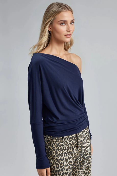 Boat Neck Drape Blouse - Image 2