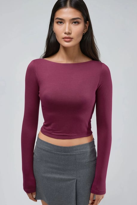 Slim Fit Korta Blus med Utskärning i Bakpartiet - Image 2
