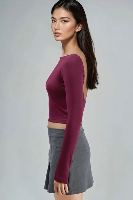Slim Fit Korta Blus med Utskärning i Bakpartiet - Image 3