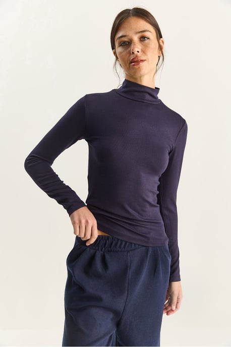 Slim Fit Långärmad Halvpolokrage Topp - Image 3