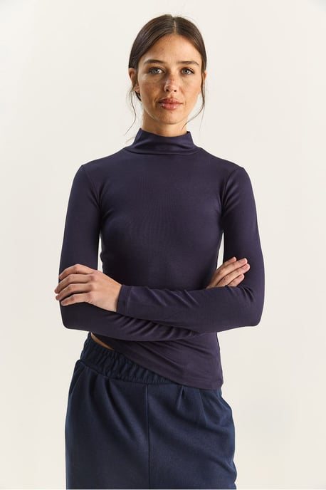 Slim Fit Långärmad Halvpolokrage Topp - Image 4