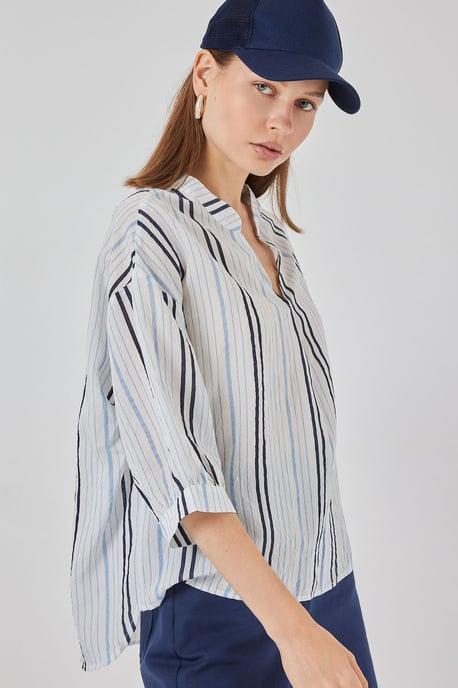 Gestreepte V-hals Blouse - Image 3