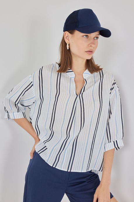 Gestreepte V-hals Blouse - Image 4