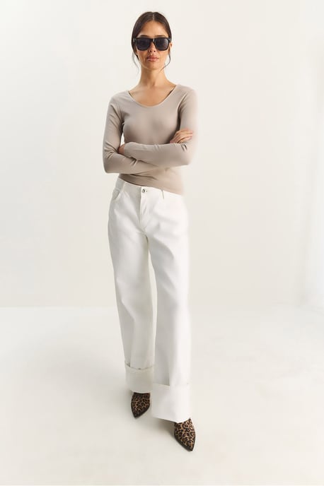 Slim Fit U-hals Stickad Blus - Image 6