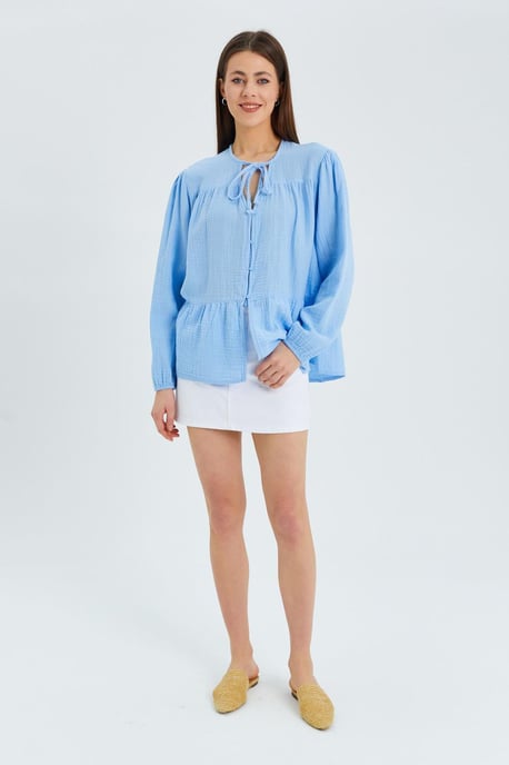 Lange Mouwen Losse Blouse met Strikhals - Image 2