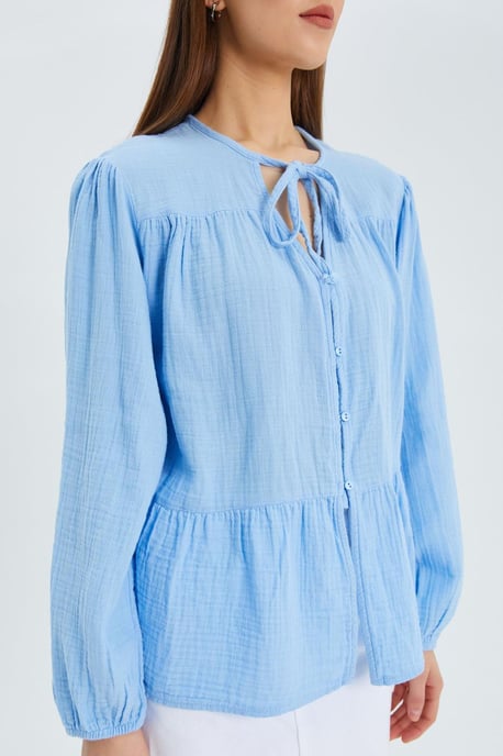 Lange Mouwen Losse Blouse met Strikhals - Image 3