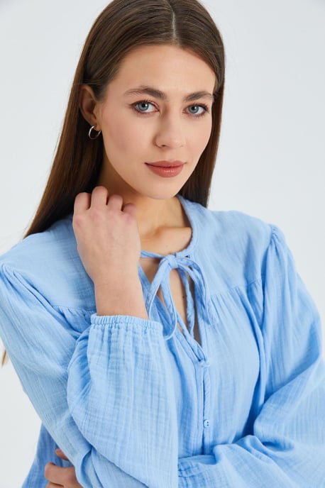 Lange Mouwen Losse Blouse met Strikhals - Image 4