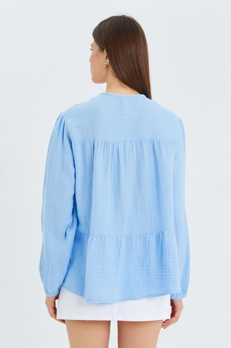 Lange Mouwen Losse Blouse met Strikhals - Image 5