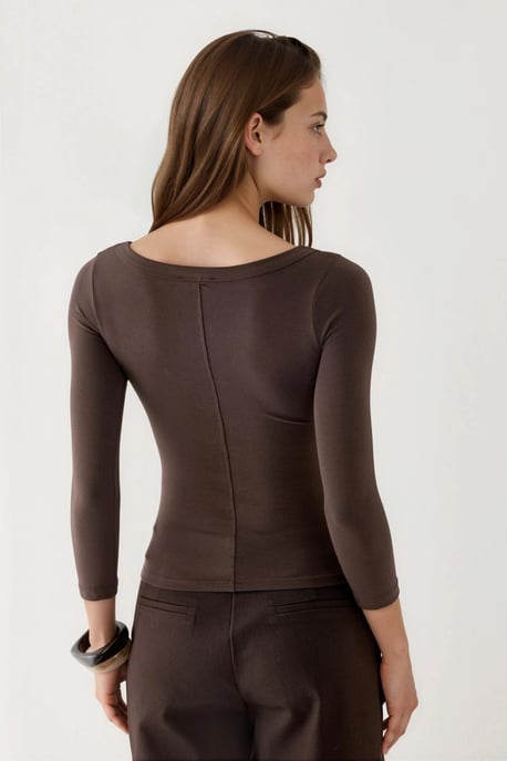 Ronde Hals Geribbelde Lange Mouwen Blouse - Image 3