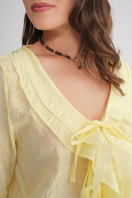 V-Neck Ruffle Blouse with Drawstring - Image 6