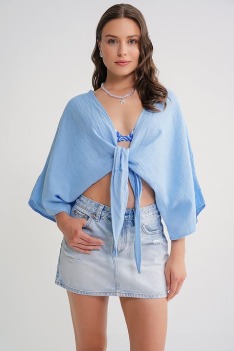 Textured V-Neck Bolero Blouse - Image 1