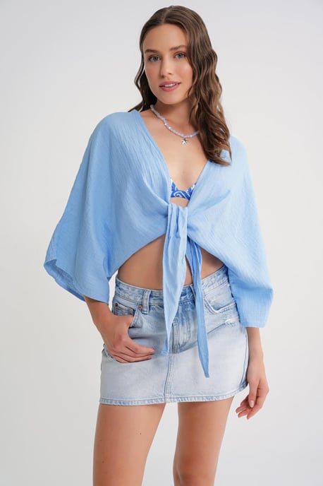Textured V-Neck Bolero Blouse - Image 2