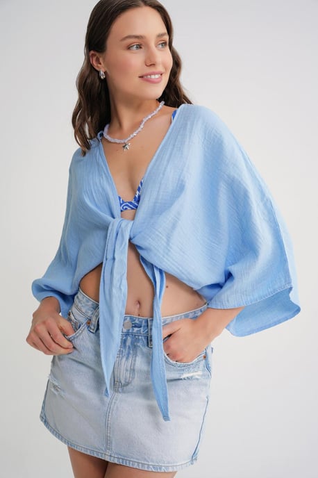 Textured V-Neck Bolero Blouse - Image 4
