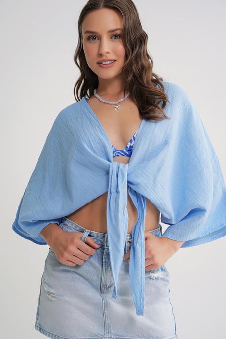 Textured V-Neck Bolero Blouse - Image 5