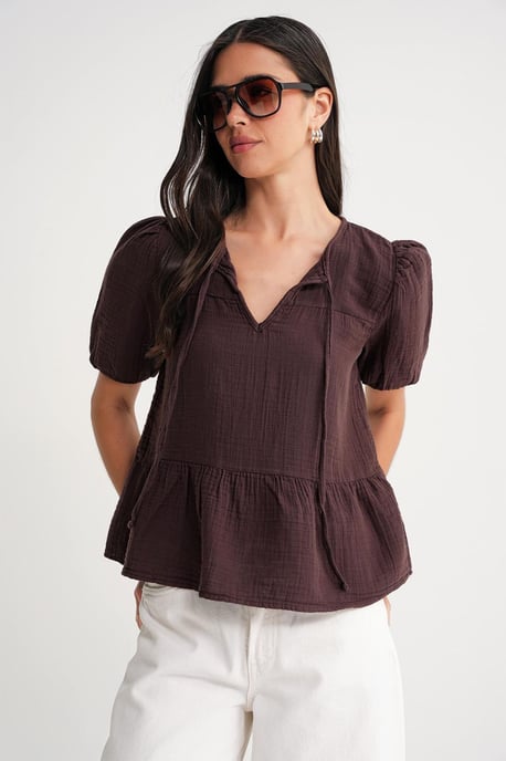 Gestructureerde Mousseline Crew Neck Blouse met Binding Detail - Image 3