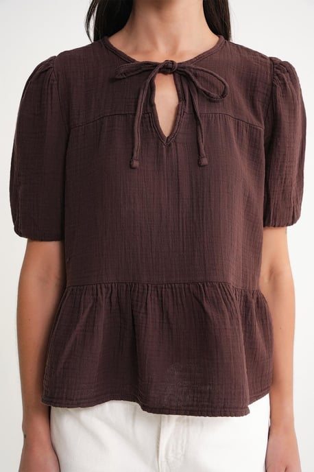 Gestructureerde Mousseline Crew Neck Blouse met Binding Detail - Image 5
