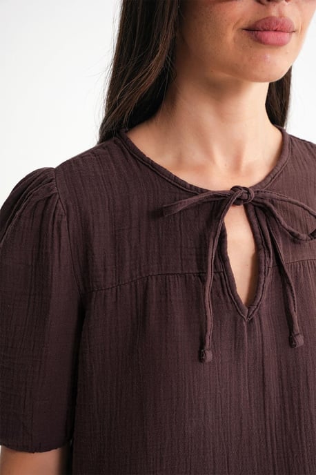 Gestructureerde Mousseline Crew Neck Blouse met Binding Detail - Image 6