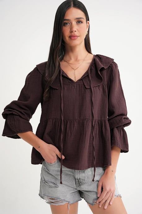 Volangkrage Blus med Knutstängning - Image 3