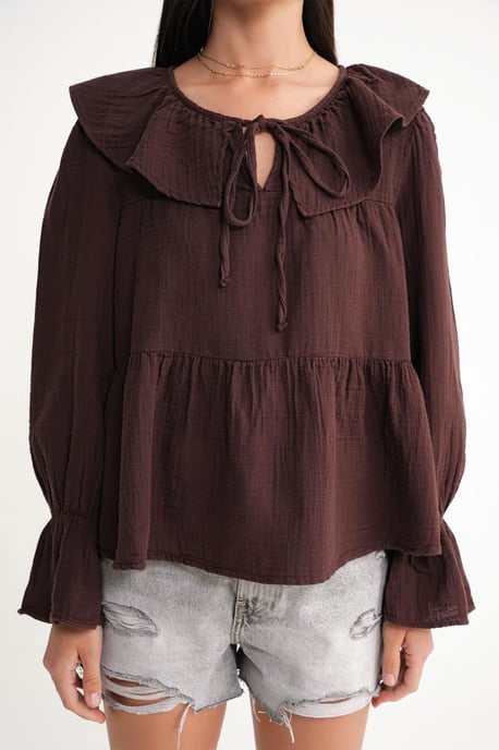 Volangkrage Blus med Knutstängning - Image 5
