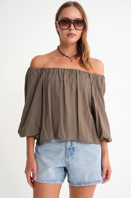 Modal Gemengde Blouse met Madonna Kraag en Rimpeldetail - Image 1
