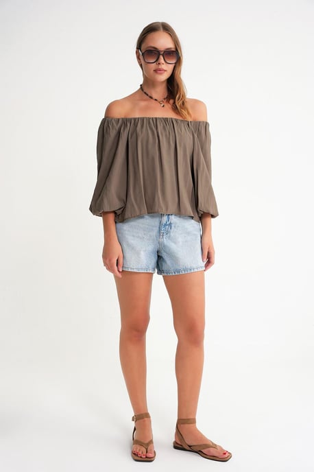 Modal Gemengde Blouse met Madonna Kraag en Rimpeldetail - Image 2